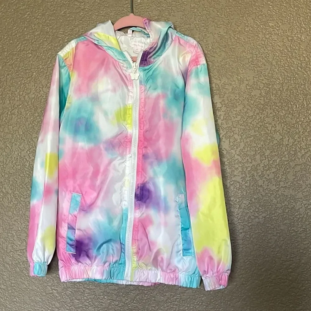 Lucky penny tie dye water color rainbow windbreaker size 6x